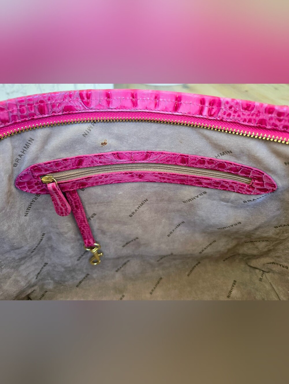 Brahmin Pink Croc-Embossed Tote Bag - Picture 15 of 16